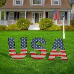 Patriotic Accessories-National Tree Company Patriotic "Usa" Outdoor Light Up Lawn Decor, 70 Cool White Led Lights, 18 Inch