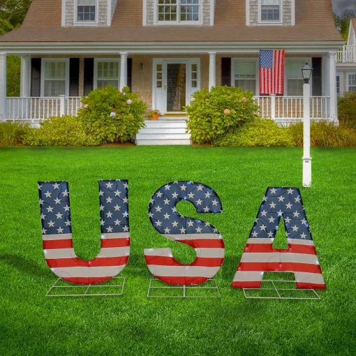 Patriotic Accessories-National Tree Company Patriotic "Usa" Outdoor Light Up Lawn Decor, 70 Cool White Led Lights, 18 Inch