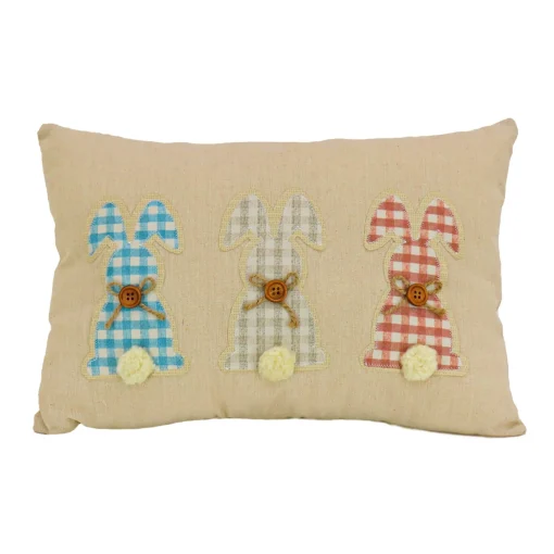 Easter Textile-National Tree Company Plaid Bunnies Decorative Pillow, Beige, Easter Collection, 18 Inches