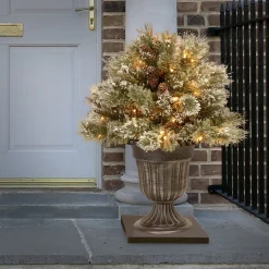 Christmas Greenery-National Tree Company Pre Lit Artificial Shrub, Glittery Bristle Pine, Decorated With Frosted Branches, Pine Cones, Twinkly Led Lights, Includes Stylish Black Base, Plug In, Christmas Collection, 24 Inches
