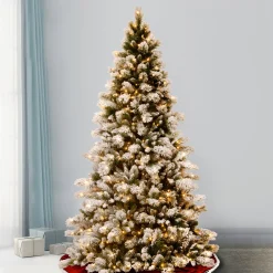 7Ft - 9Ft-National Tree Company Pre-Lit Artificial Christmas Tree, Snowy Westwood Pine, Green, Decorated With Frosted Branches, White Lights, Includes Stand, 7.5 Feet