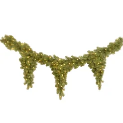 Christmas Greenery-National Tree Company Pre-Lit Artificial Christmas Teardrop Garland, Green, Downswept Douglas Fir, White Lights, Plug In, Christmas Collection, 9 Feet
