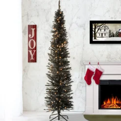 5Ft - 6Ft-National Tree Company Pre-Lit Artificial Christmas Tree, Black Tinsel, White Lights, Includes Stand, 6 Feet