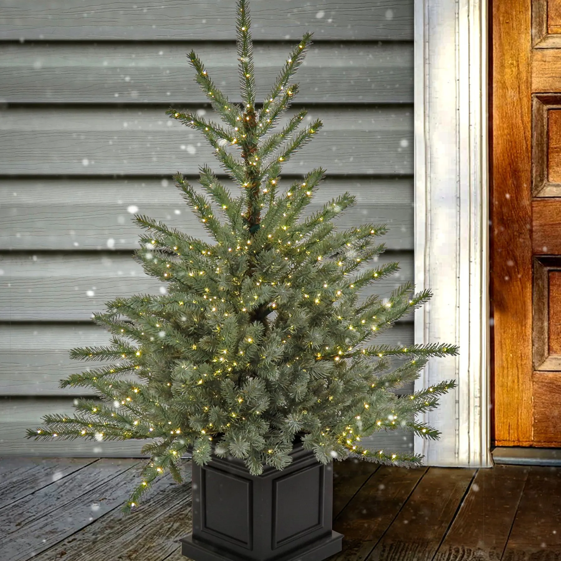 Clear-National Tree Company Pre-Lit Artificial Christmas Entrance Tree, Blue Evergreen , Dual Rice Led Lights, Plug In, 48 In