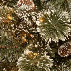 Christmas Greenery-National Tree Company Pre-Lit Artificial Christmas Star Wreath, Green, Glittery Bristle Pine, White Lights, Decorated With Pine Cones, Frosted Branches, Christmas Collection, 32 Inches