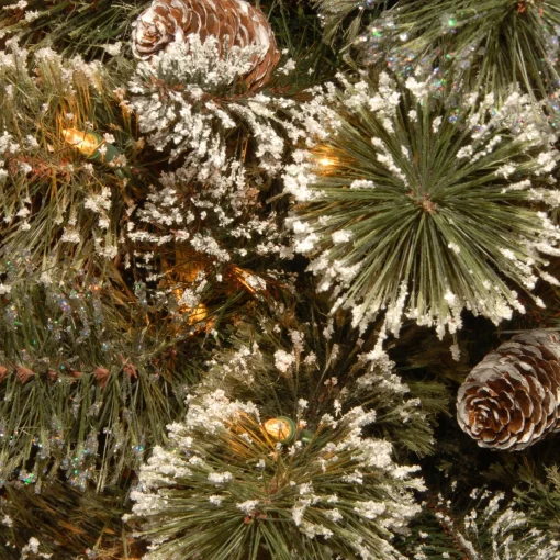 Christmas Greenery-National Tree Company Pre-Lit Artificial Christmas Star Wreath, Green, Glittery Bristle Pine, White Lights, Decorated With Pine Cones, Frosted Branches, Christmas Collection, 32 Inches