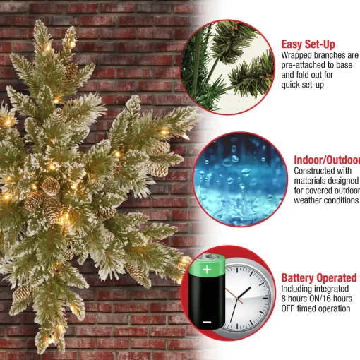 Christmas Greenery-National Tree Company Pre-Lit Artificial Christmas Star Wreath, Green, Glittery Bristle Pine, White Lights, Decorated With Pine Cones, Frosted Branches, Christmas Collection, 32 Inches