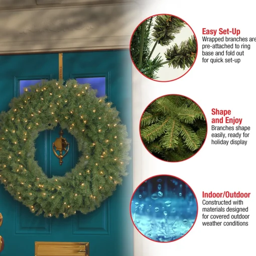 25" To 36" Wreath-National Tree Company Pre-Lit Artificial Christmas Wreath, Green, Norwood Fir, White Lights, Christmas Collection, 36 Inches