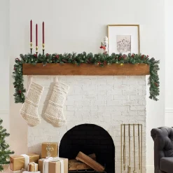 7' To 10' Garland-National Tree Company Pre-Lit Artificial Christmas Garland, Green, Crestwood Spruce, White Lights, Decorated With Pine Cones, Berry Clusters, Battery Operated, Christmas Collection, 9 Feet