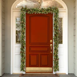 7' To 10' Garland-National Tree Company Pre-Lit Artificial Christmas Garland, Green, Crestwood Spruce, White Lights, Decorated With Pine Cones, Berry Clusters, Battery Operated, Christmas Collection, 9 Feet