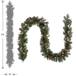 7' To 10' Garland-National Tree Company Pre-Lit Artificial Christmas Garland, Green, Crestwood Spruce, White Lights, Decorated With Pine Cones, Berry Clusters, Battery Operated, Christmas Collection, 9 Feet