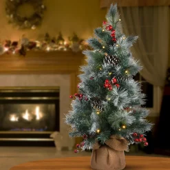 5Ft - 6Ft-National Tree Company Pre-Lit Artificial Christmas Tree, Green, Snowy Glacier Pine, White Led Lights, Decorated With Pine Cones, Includes Cloth Bag Base, Battery Operated, 3 Feet