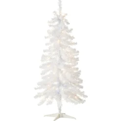 5Ft - 6Ft-National Tree Company Pre-Lit Artificial Christmas Tree, White Tinsel, White Lights, Includes Stand, 4 Feet