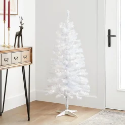5Ft - 6Ft-National Tree Company Pre-Lit Artificial Christmas Tree, White Tinsel, White Lights, Includes Stand, 4 Feet