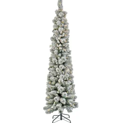 Slim-National Tree Company Pre-Lit Artificial Christmas Tree, Snowy Methow Pencil Slim, With Warm White Led Lights, Plug In, 7 Ft