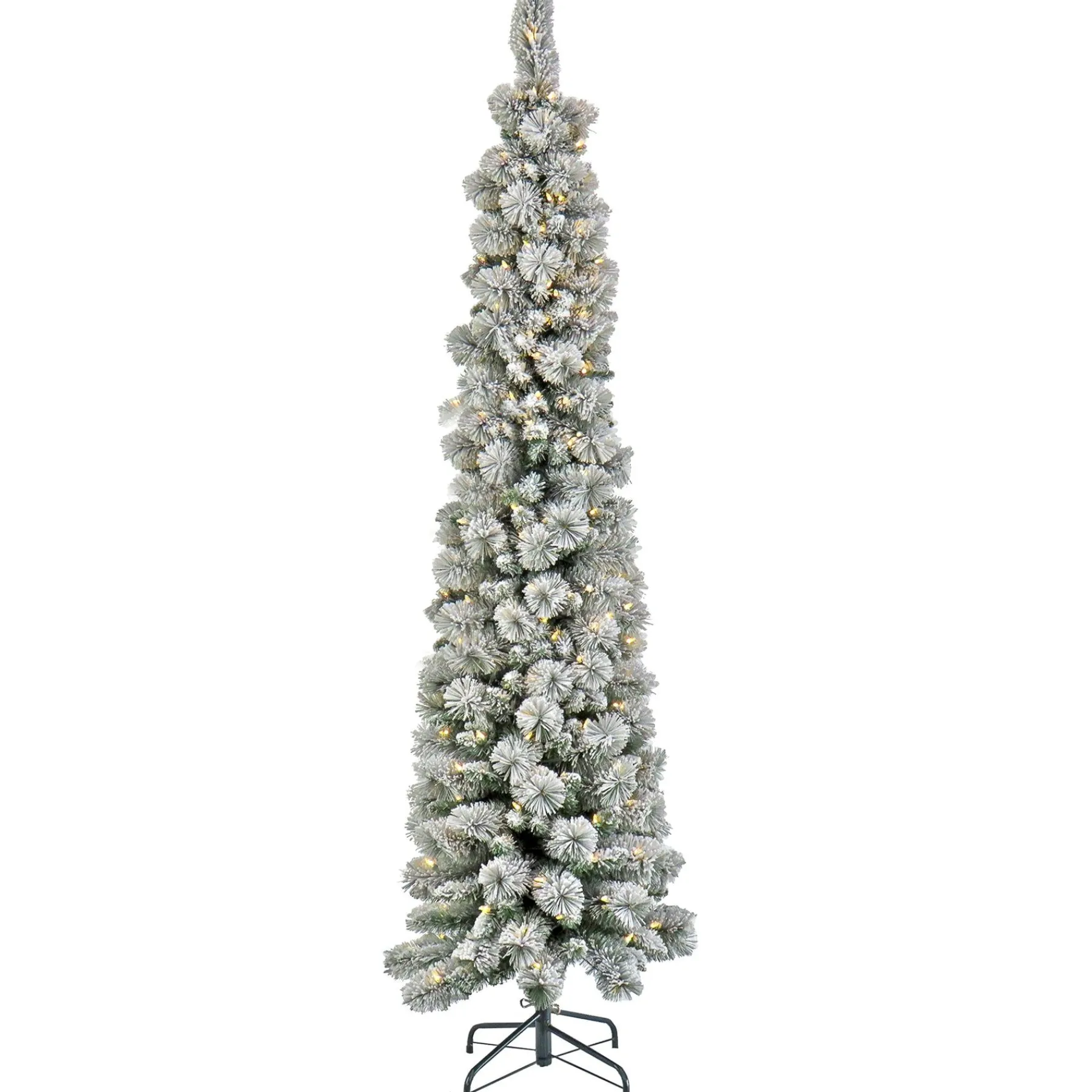Slim-National Tree Company Pre-Lit Artificial Christmas Tree, Snowy Methow Pencil Slim, With Warm White Led Lights, Plug In, 7 Ft