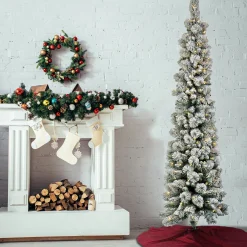 Slim-National Tree Company Pre-Lit Artificial Christmas Tree, Snowy Methow Pencil Slim, With Warm White Led Lights, Plug In, 7 Ft