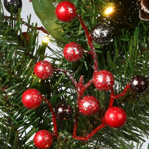 25" To 36" Wreath-National Tree Company Pre-Lit Artificial Christmas Wreath, Green, Frosted Pine, White Lights, Decorated With Pine Cones, Berry Clusters, Frosted Branches, Christmas Collection, 30 Inches