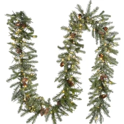 7' To 10' Garland-National Tree Company Pre-Lit Artificial Christmas Garland, Green, Morgan Spruce, White Lights, Decorated With Pine Cones, Snowy Branches, Plug In, Christmas Collection, 9 Feet