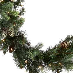 7' To 10' Garland-National Tree Company Pre-Lit Artificial Christmas Garland, Green, Carolina Pine, White Lights, Decorated With Pine Cones, Plug In, Christmas Collection, 9 Feet