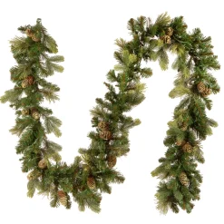 7' To 10' Garland-National Tree Company Pre-Lit Artificial Christmas Garland, Green, Carolina Pine, White Lights, Decorated With Pine Cones, Plug In, Christmas Collection, 9 Feet