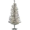 Clear-National Tree Company Pre-Lit Artificial Christmas Tree, Silver Tinsel, White Lights, Includes Stand, 4 Feet