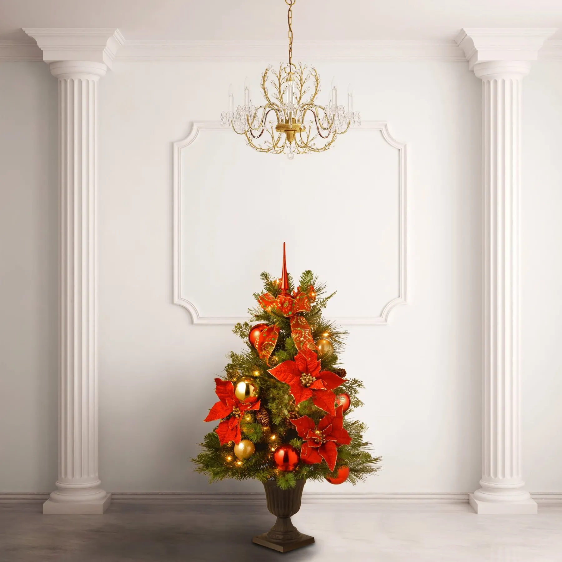 Clear-National Tree Company Pre-Lit Artificial Christmas Tree, Elegance, Green, White Lights, Includes Pot Base, 3 Feet