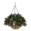 Christmas Greenery-National Tree Company Pre-Lit Artificial Christmas Hanging Basket, Frosted Berry, Decorated With Frosted Pine Cones, Berry Clusters, White Led Lights, Christmas Collection, 20 Inches