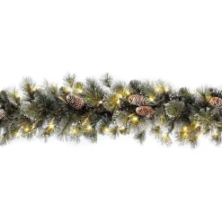 7' To 10' Garland-National Tree Company Pre-Lit Artificial Christmas Garland, Green, Glittery Pine, White Lights, Decorated With Pine Cones, Snow Flakes, Frosted Branches, Plug In, Christmas Collection, 9 Feet