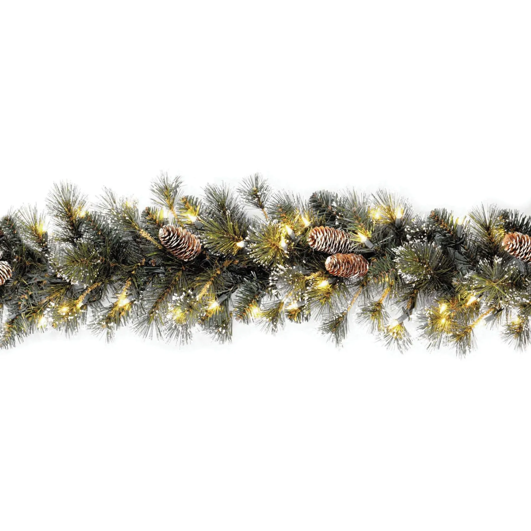 7' To 10' Garland-National Tree Company Pre-Lit Artificial Christmas Garland, Green, Glittery Pine, White Lights, Decorated With Pine Cones, Snow Flakes, Frosted Branches, Plug In, Christmas Collection, 9 Feet