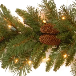 7' To 10' Garland-National Tree Company Pre-Lit Artificial Christmas Garland, Green, Evergreen, White Lights, Decorated With Pine Cones, Plug In, Christmas Collection, 9 Feet