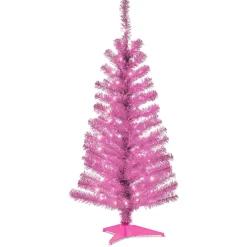 Slim-National Tree Company Pre-Lit Artificial Christmas Tree, Pink Tinsel, White Lights, Includes Stand, 4 Feet