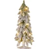 Clear-National Tree Company Pre-Lit Artificial Christmas Tree, Snowy Downswept, Green, White Lights, Includes Stand, 2 Feet