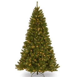 Full-National Tree Company Pre-Lit Artificial Christmas Tree, Green, North Valley Spruce, Clear Lights, Includes Stand, 7 Feet