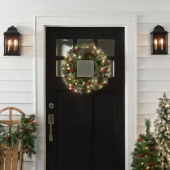 21" To 24" Wreath-National Tree Company Pre-Lit Artificial Christmas Wreath, Green, Crestwood Spruce, White Lights, Plug-In, Decorated With Pine Cones, Berry Clusters, Christmas Collection, 24 Inches