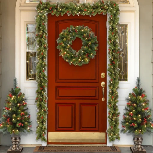 21" To 24" Wreath-National Tree Company Pre-Lit Artificial Christmas Wreath, Green, Crestwood Spruce, White Lights, Plug-In, Decorated With Pine Cones, Berry Clusters, Christmas Collection, 24 Inches