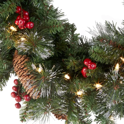 21" To 24" Wreath-National Tree Company Pre-Lit Artificial Christmas Wreath, Green, Crestwood Spruce, White Lights, Plug-In, Decorated With Pine Cones, Berry Clusters, Christmas Collection, 24 Inches