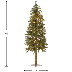 Slim-National Tree Company Pre-Lit Artificial Christmas Tree, Hickory Cedar, Green, White Lights, Includes Stand, 5 Feet