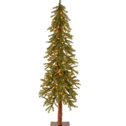 Slim-National Tree Company Pre-Lit Artificial Christmas Tree, Hickory Cedar, Green, White Lights, Includes Stand, 5 Feet