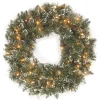 25" To 36" Wreath-National Tree Company Pre-Lit Artificial Christmas Wreath, Green, Glittery Bristle Pine, White Lights, Decorated With Frosted Branches, Pine Cones, Christmas Collection, 30 Inches