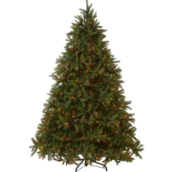 Full-National Tree Company Pre-Lit Artificial Christmas Tree, Green, Jersey Fraser Fir, 'Feel Real', Multi-Color Lights, Includes Stand, 7.5 Feet