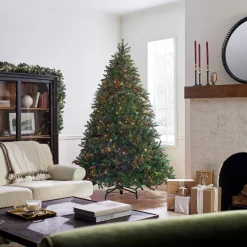 Full-National Tree Company Pre-Lit Artificial Christmas Tree, Green, Jersey Fraser Fir, 'Feel Real', Multi-Color Lights, Includes Stand, 7.5 Feet