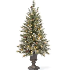 Slim-National Tree Company Pre-Lit Artificial Christmas Entrance Tree, Glittery Bristle Pine With Twinkly Led Lights, Plug In, 4 Ft