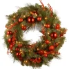 21" To 24" Wreath-National Tree Company Pre-Lit Artificial Christmas Wreath, Green, Evergreen, White Lights, Decorated With Ball Ornaments, Red Sprigs, Christmas Collection, 24 Inches