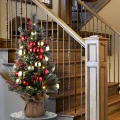 Full-National Tree Company Pre-Lit Artificial Christmas Tree, Green, Dakota Pine, White Led Lights, Decorated With Pine Cones, Ball Ornaments, Includes Cloth Bag Base, Battery Operated, 3 Feet