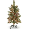 Slim-National Tree Company Pre-Lit Artificial Christmas Tree, Glittering Pine Pencil Slim With Multicolor Lights, Plug In, 3 Ft