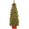 National Tree Company Potted Plants^Pre-Lit Artificial Entrance Christmas Tree, Colonial Fir, Green, White Lights, Decorated With Flowers, Includes Metal Base, 6 Feet