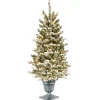 Clear-National Tree Company Pre-Lit Artificial Entrance Christmas Tree, Snowy Sheffield Spruce, Green, White Lights, Includes Metal Base, 4 Feet