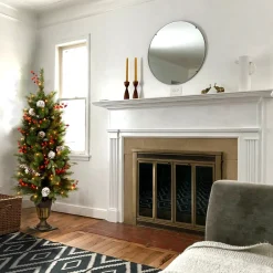 5Ft - 6Ft-National Tree Company Pre-Lit Artificial Entrance Christmas Tree, Frosted Berry Pine, Green, White Lights, Decorated With Berry Clusters, Pine Cones, Includes Metal Base, 4 Feet