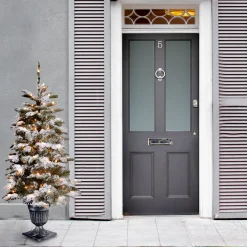 5Ft - 6Ft-National Tree Company Pre-Lit Artificial Entrance Christmas Tree, Snowy Camden, Green, White Lights, Includes Metal Base, 4 Feet